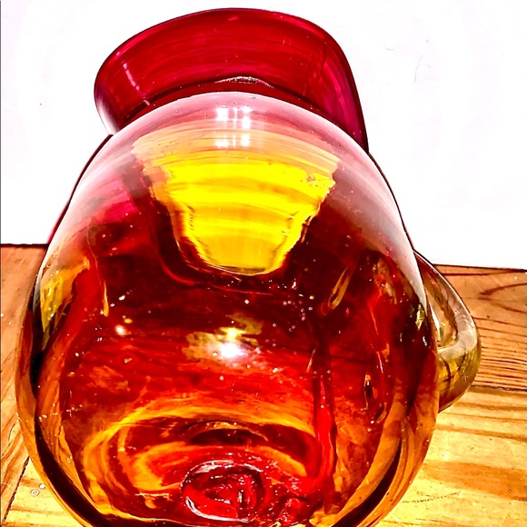Red and Orange Blenko Art Hand blown Pitcher 1950’s - Picture 5 of 7